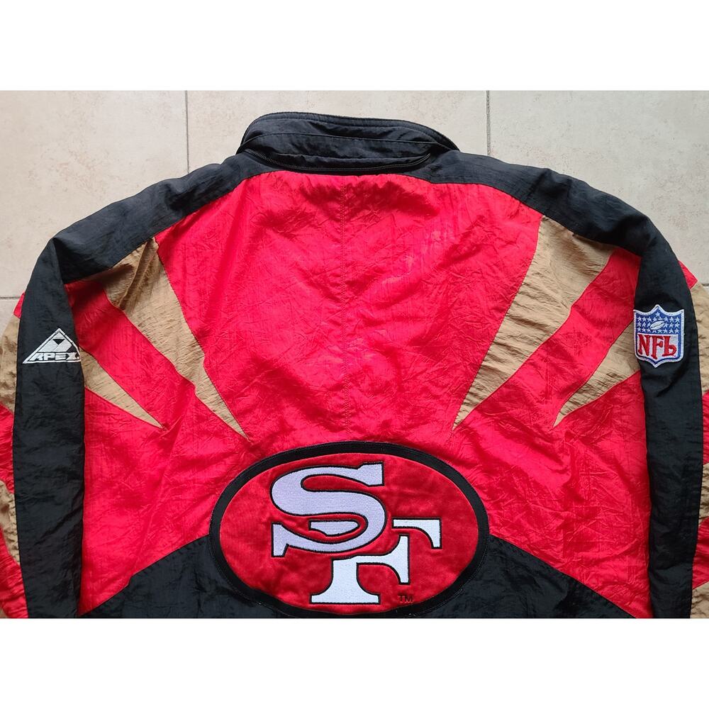 San Francisco 49ers 90s APEX puffer SHARK Tooth jacket XL red black NFL Pro vtg - Picture 4 of 8